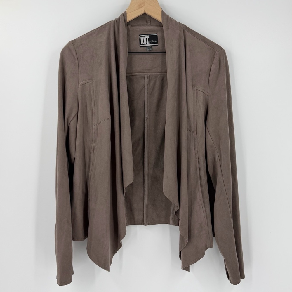 Kut From The Kloth Faux Suede Open Draped Light Jacket Tan M Rodeo Western